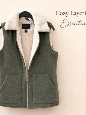 Sanctuary Olive Green Sherpa-Lined Zip Vest